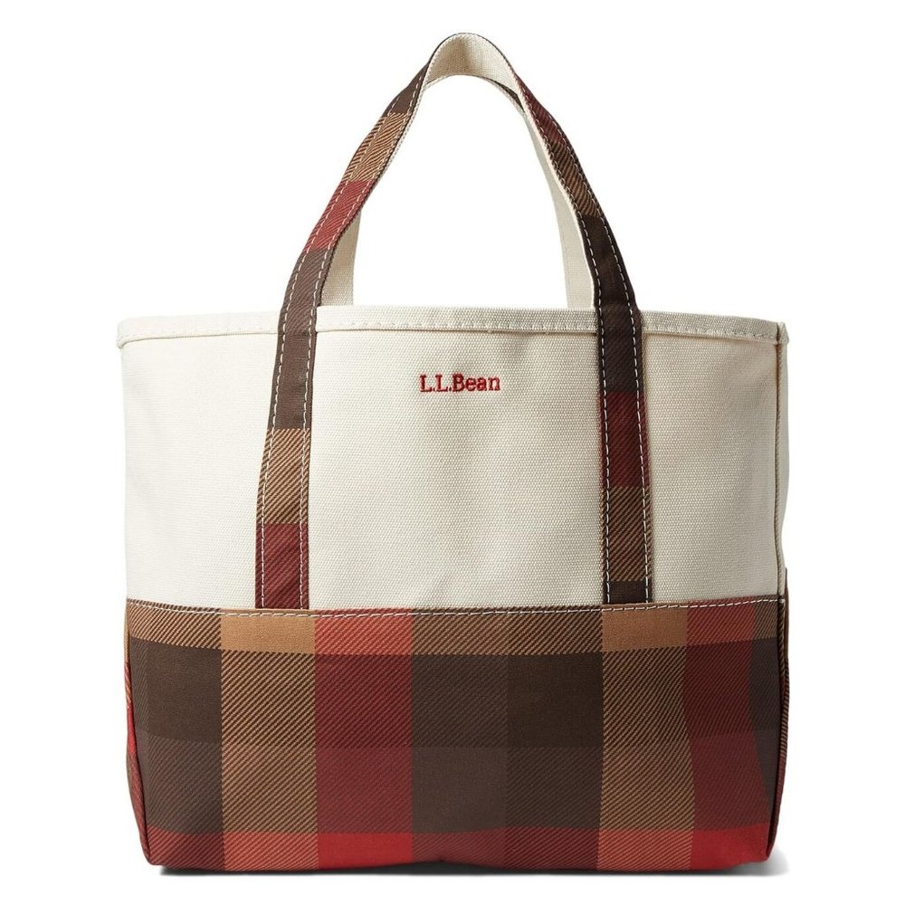 BNWT Viral Sold Out LLBean Medium High Bottom Tote in Apple Cinnamon Plaid